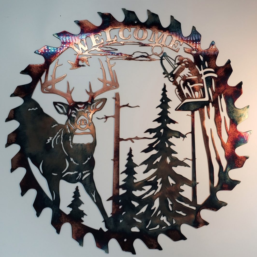 01 whitetail bowhunter sawblade cut out Metal Wall Art Metal Dècor Studios