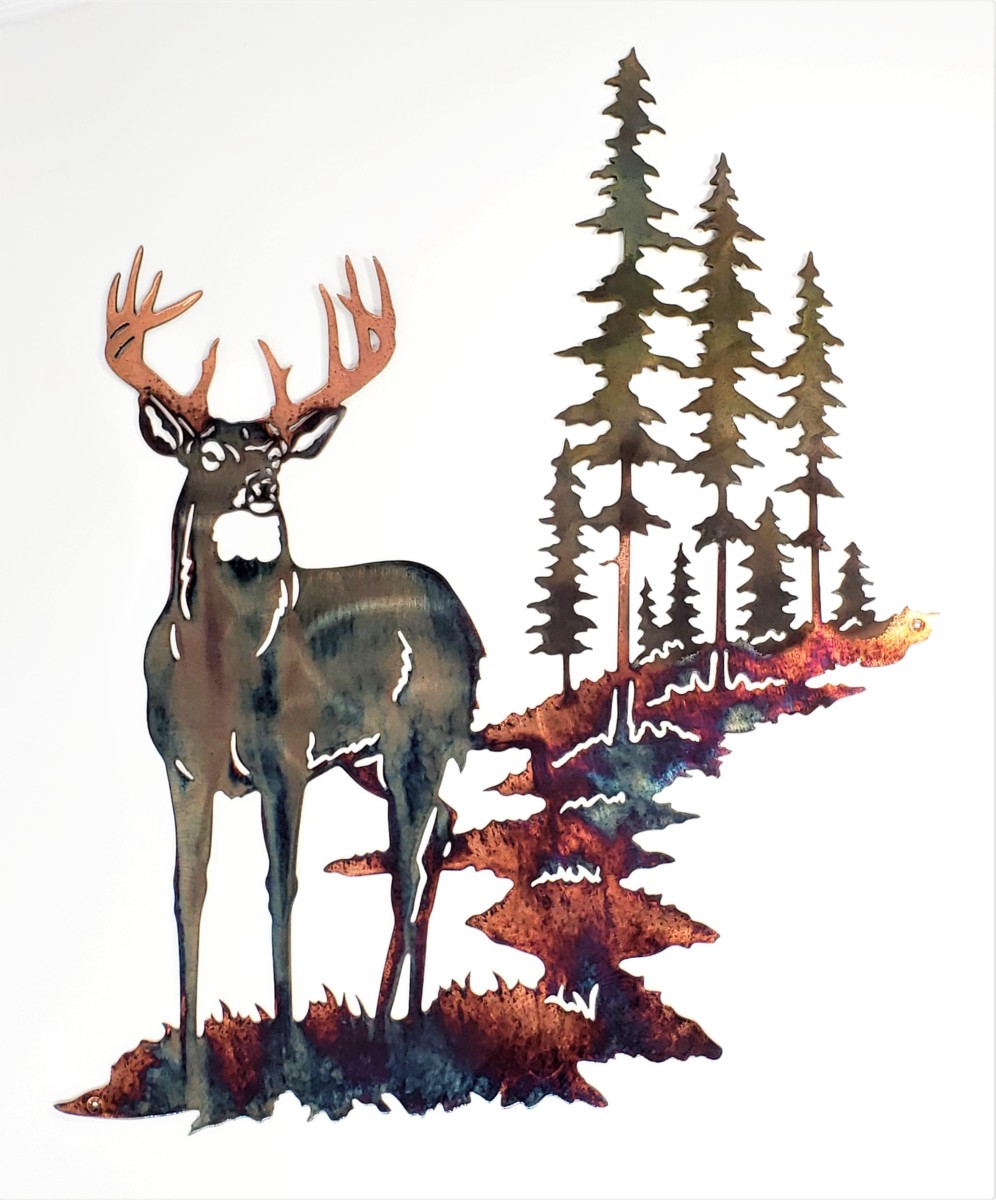 01 Pine Boss Whitetail Deer Metal Wall Art Metal Dècor Studios