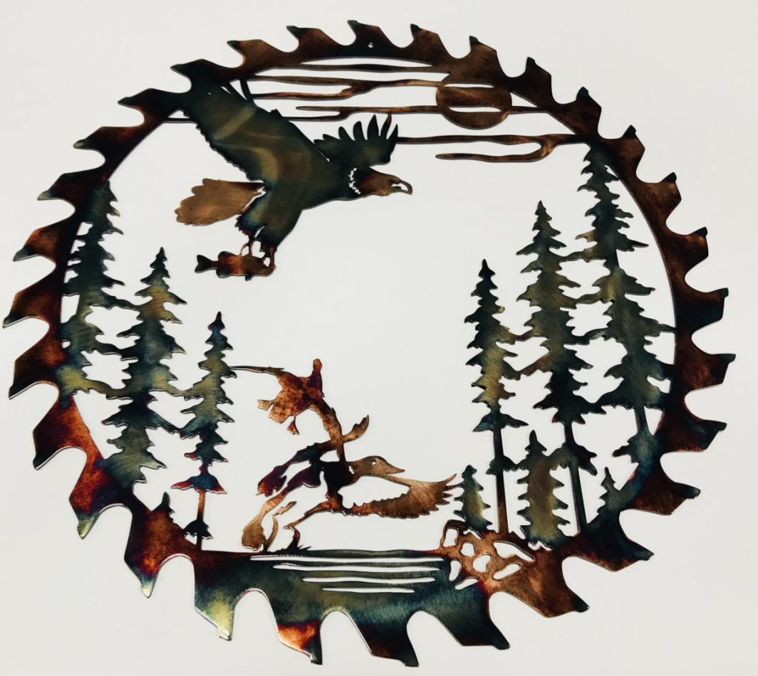 01 fishing eagle sawblade cut out Metal Wall Art Metal Dècor Studios