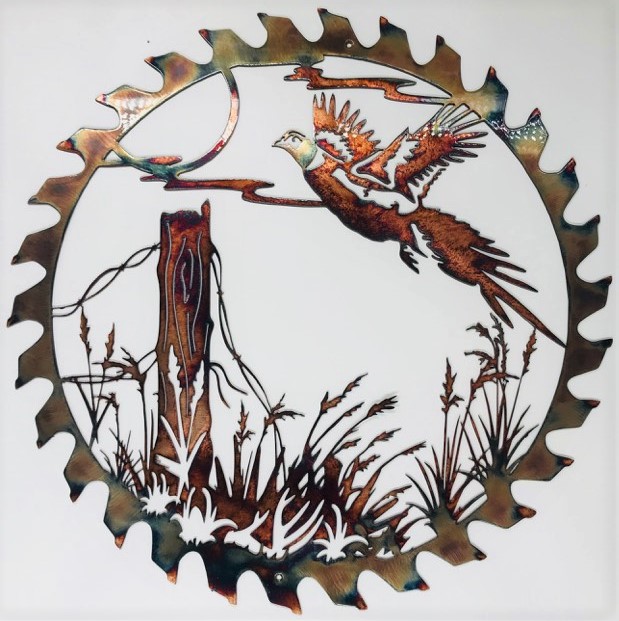 01 flushed pheasant sawblade cut out Metal Wall Art Metal Dècor Studios