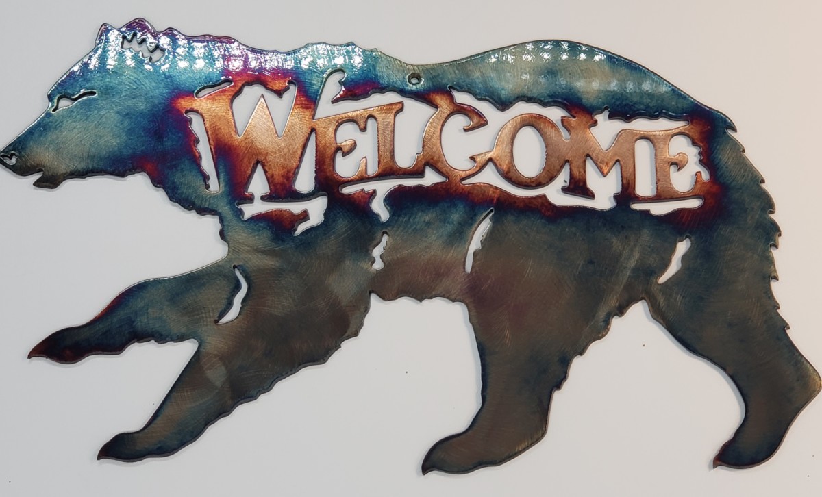 Metal Wall Decor Bear Welcome Sign 
