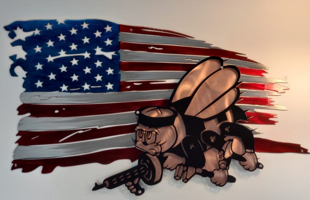 01 tattered flag seabees logo Metal Wall Art Metal Dècor Studios