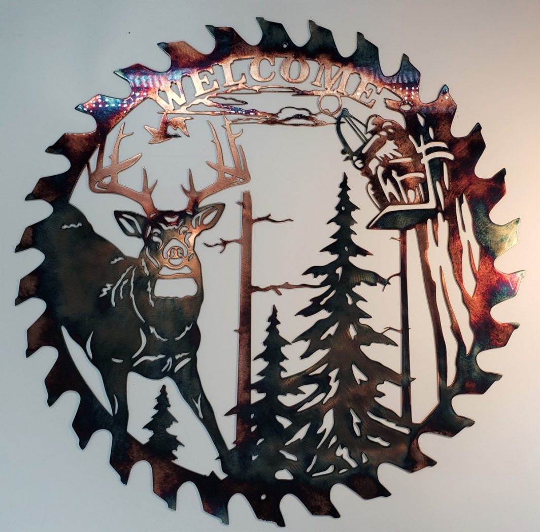 01 whitetail bowhunter sawblade cut out Metal Wall Art Metal Dècor Studios