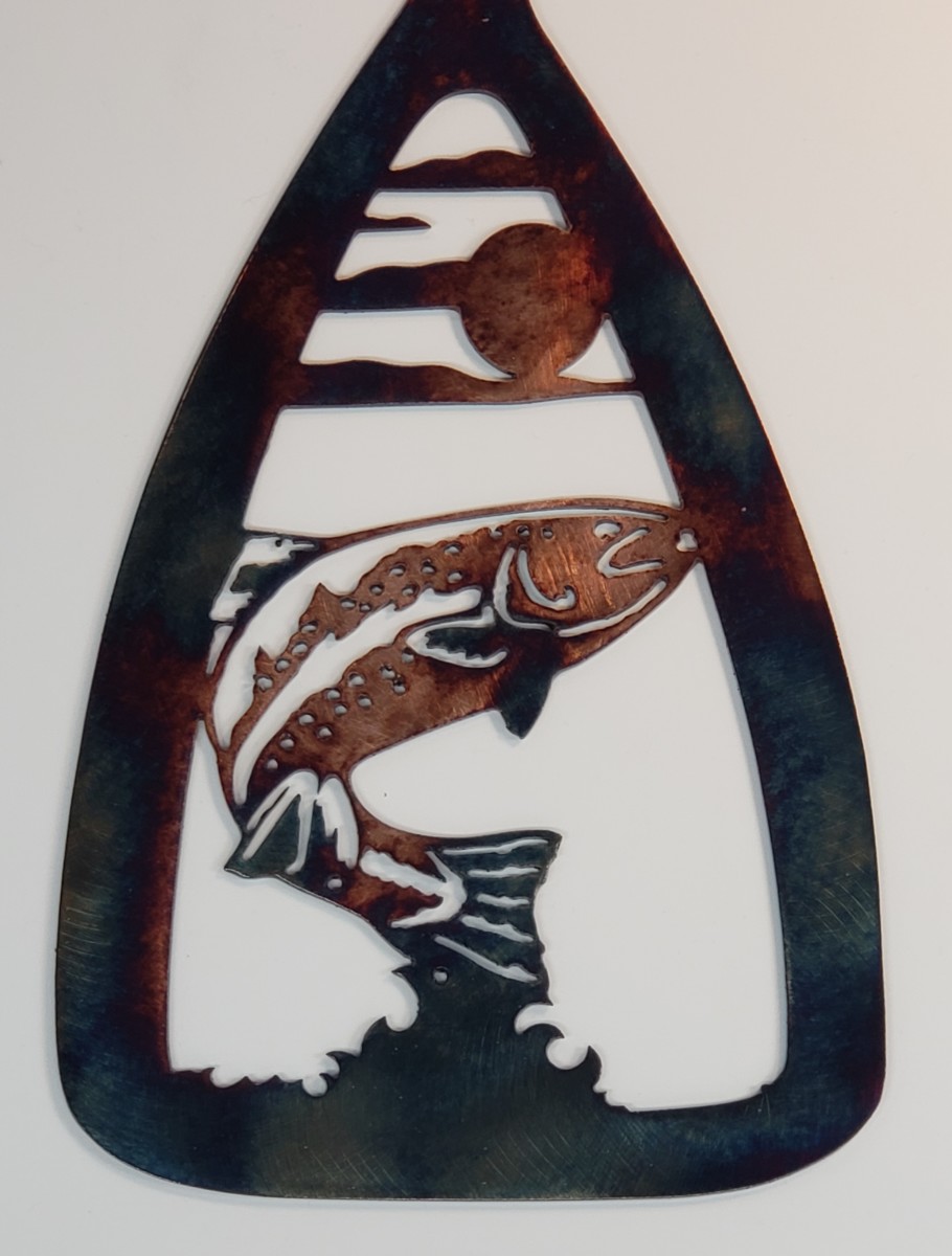 02 canoe paddle trout Metal Wall Art Metal Dècor Studios