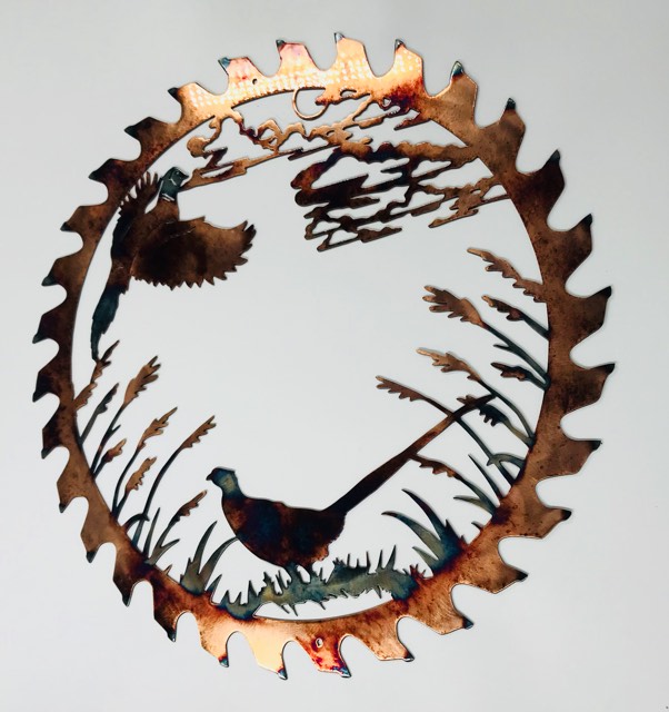 02 pheasant couple sawblade cut out Metal Wall Art Metal Dècor Studios 1