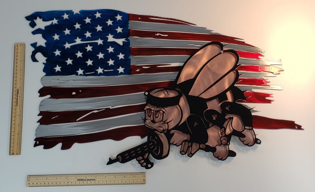 02 tattered flag seabees logo Metal Wall Art Metal Dècor Studios