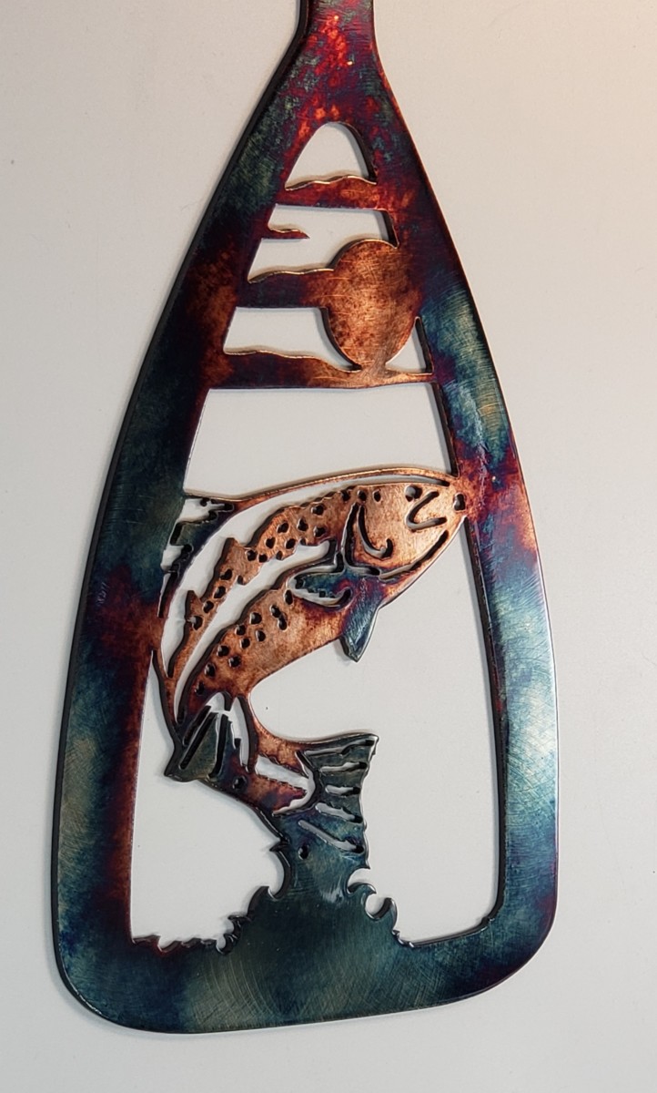 03 canoe paddle trout Metal Wall Art Metal Dècor Studios