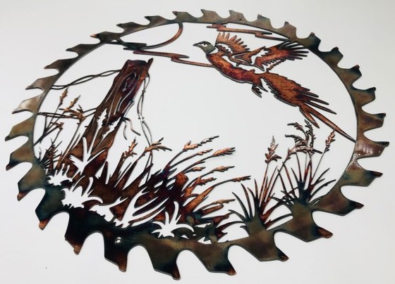 03 flushed pheasant sawblade cut out Metal Wall Art Metal Dècor Studios
