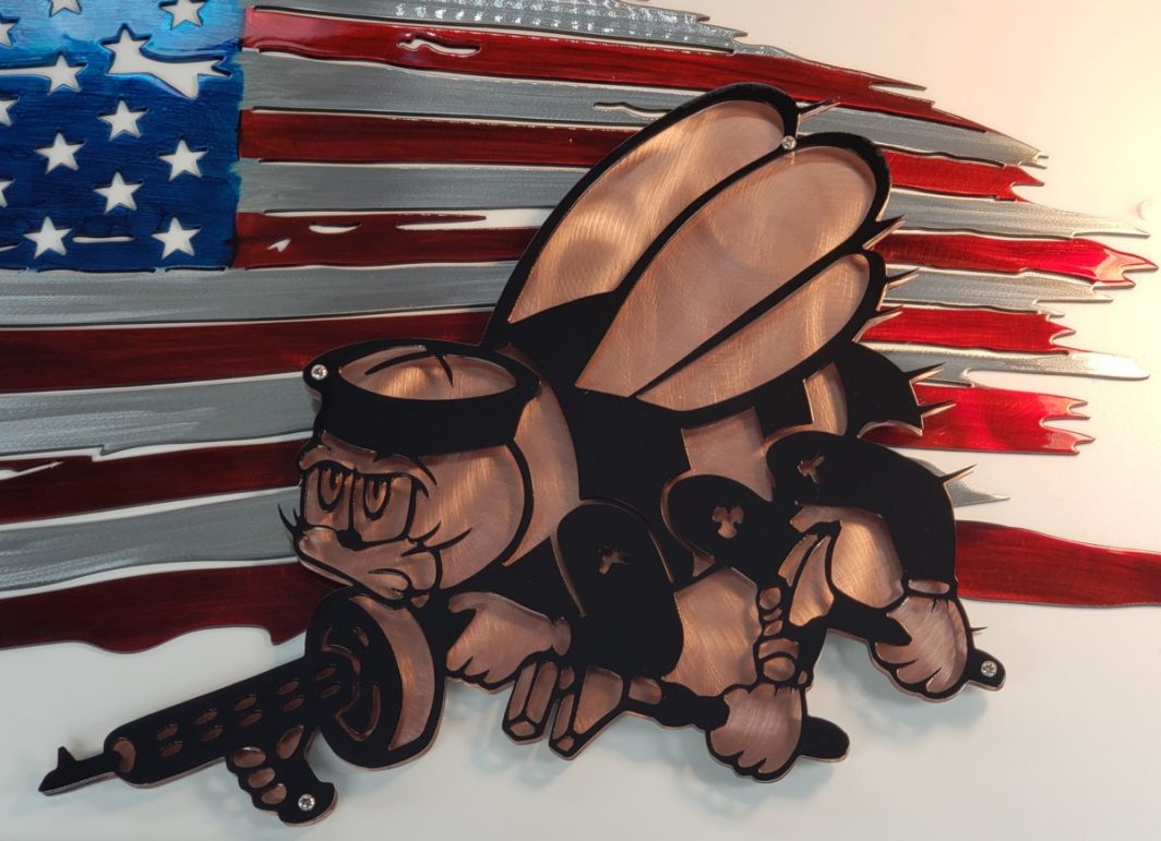 03 tattered flag seabees logo Metal Wall Art Metal Dècor Studios