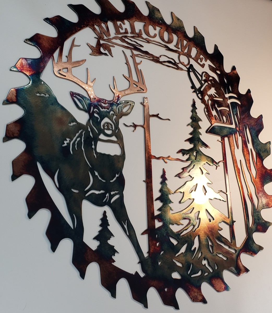 03 whitetail bowhunter sawblade cut out Metal Wall Art Metal Dècor Studios
