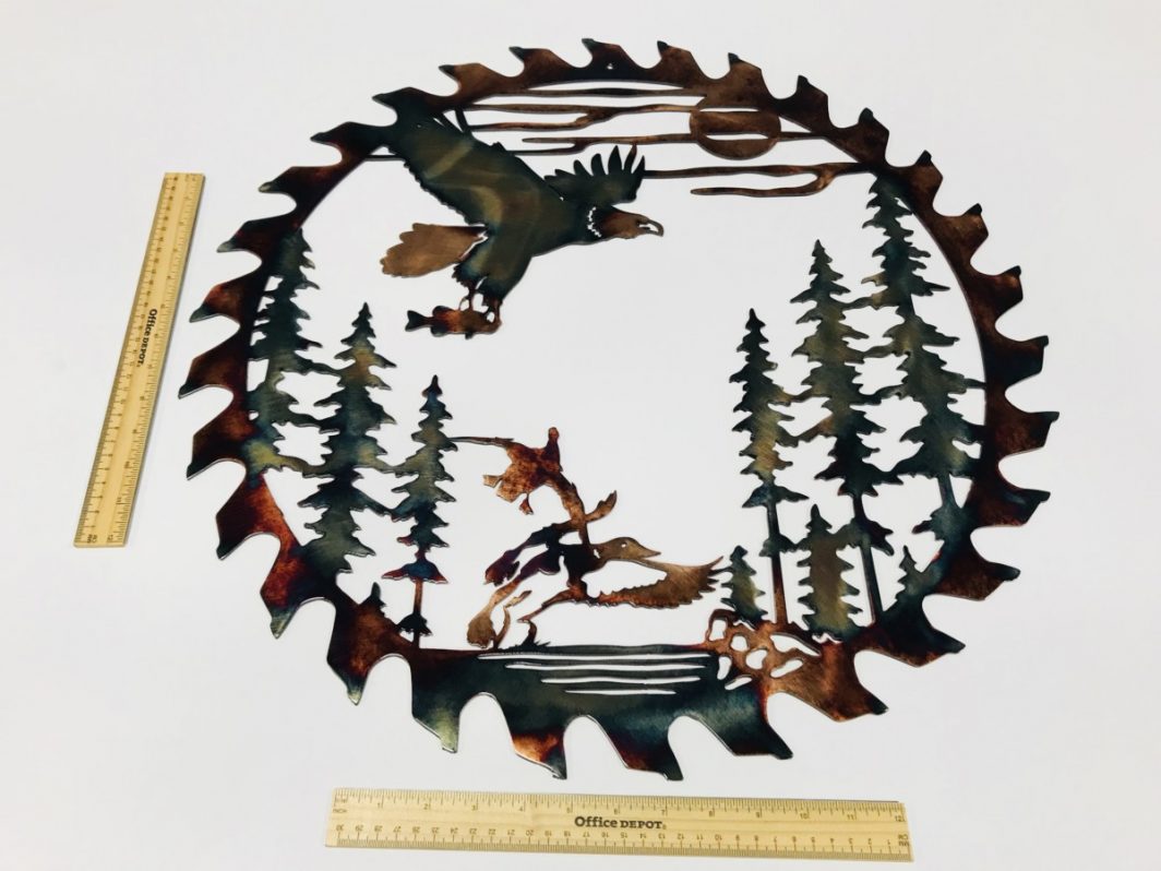 04 fishing eagle sawblade cut out Metal Wall Art Metal Dècor Studios