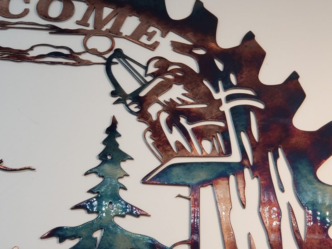 04 whitetail bowhunter sawblade cut out Metal Wall Art Metal Dècor Studios