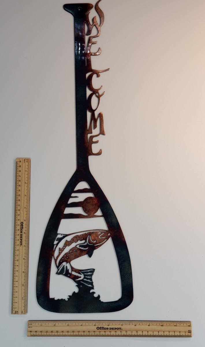 05 canoe paddle trout Metal Wall Art Metal Dècor Studios