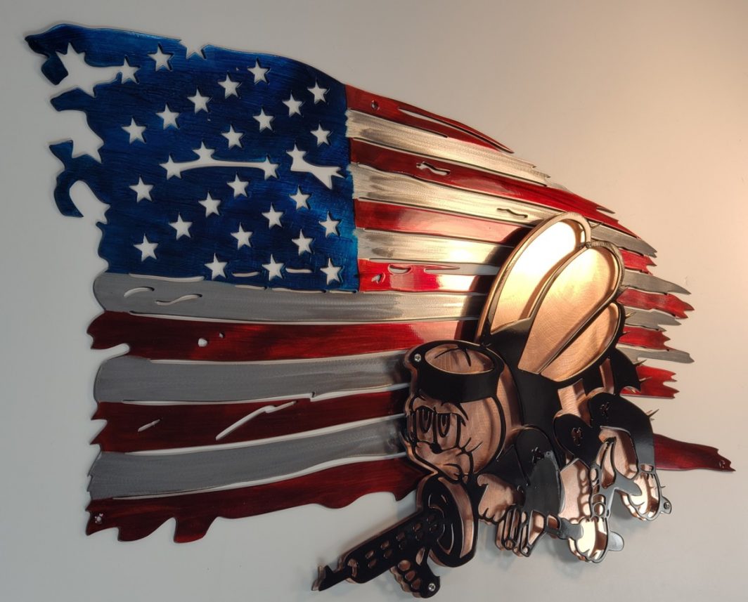 05 tattered flag seabees logo Metal Wall Art Metal Dècor Studios