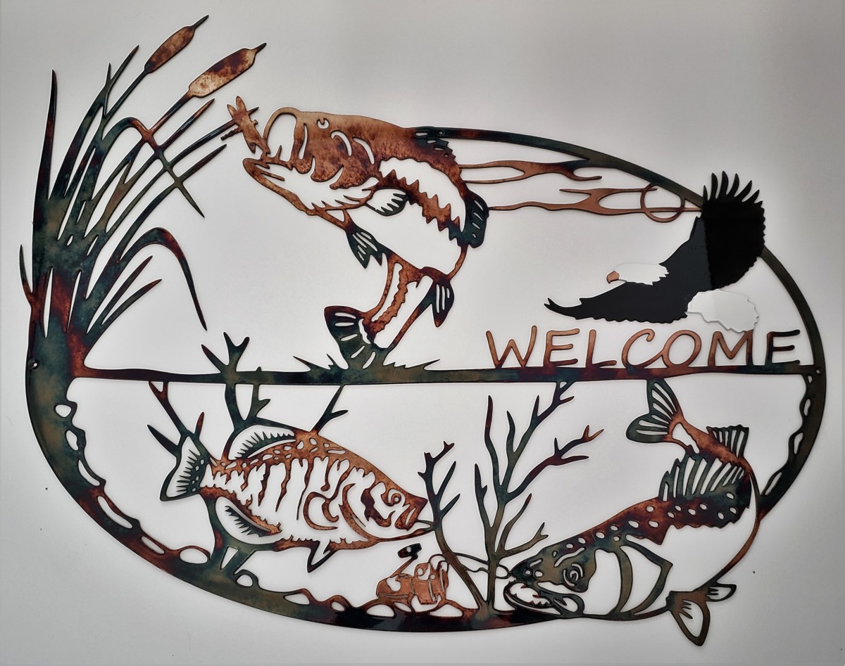 Best Walleye Fish Welcome Metal Sign for Riverside Lodge Metal Wall Art