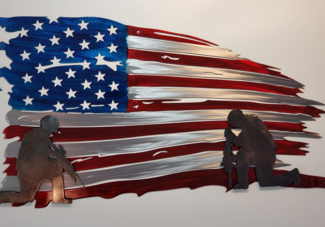 American Flag Art With Soldiers