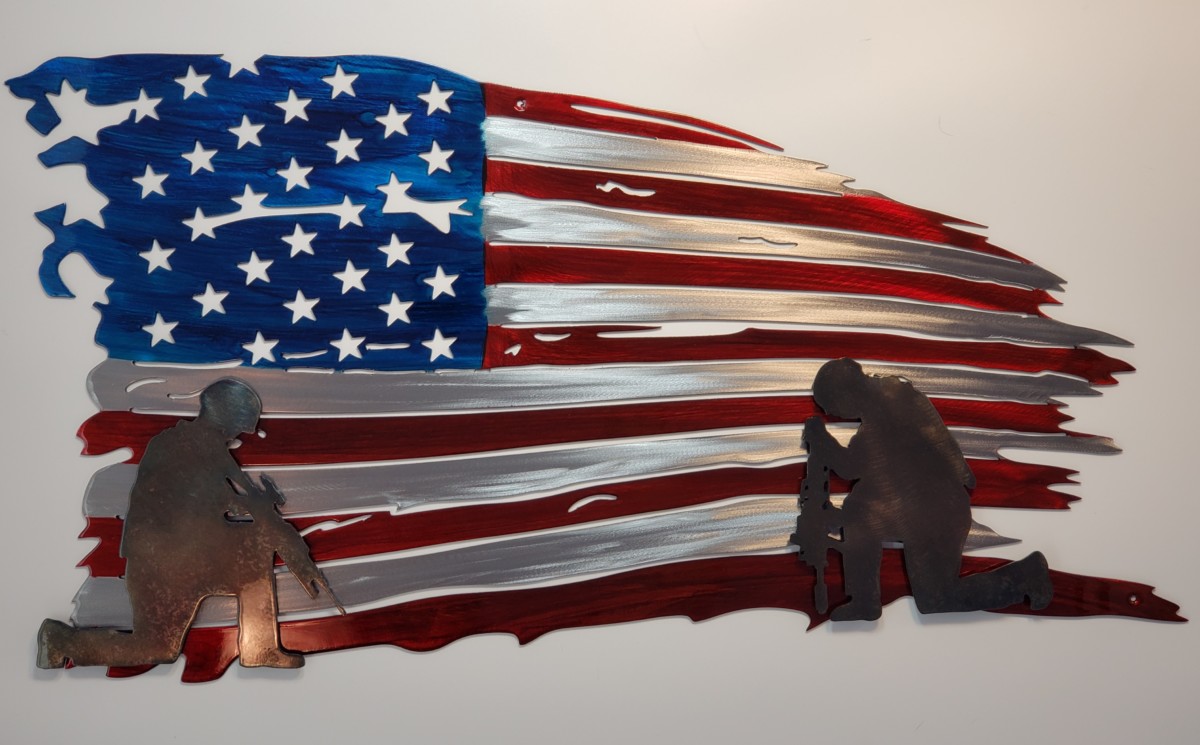 American Flag Art With Soldiers Metal Decor Studios