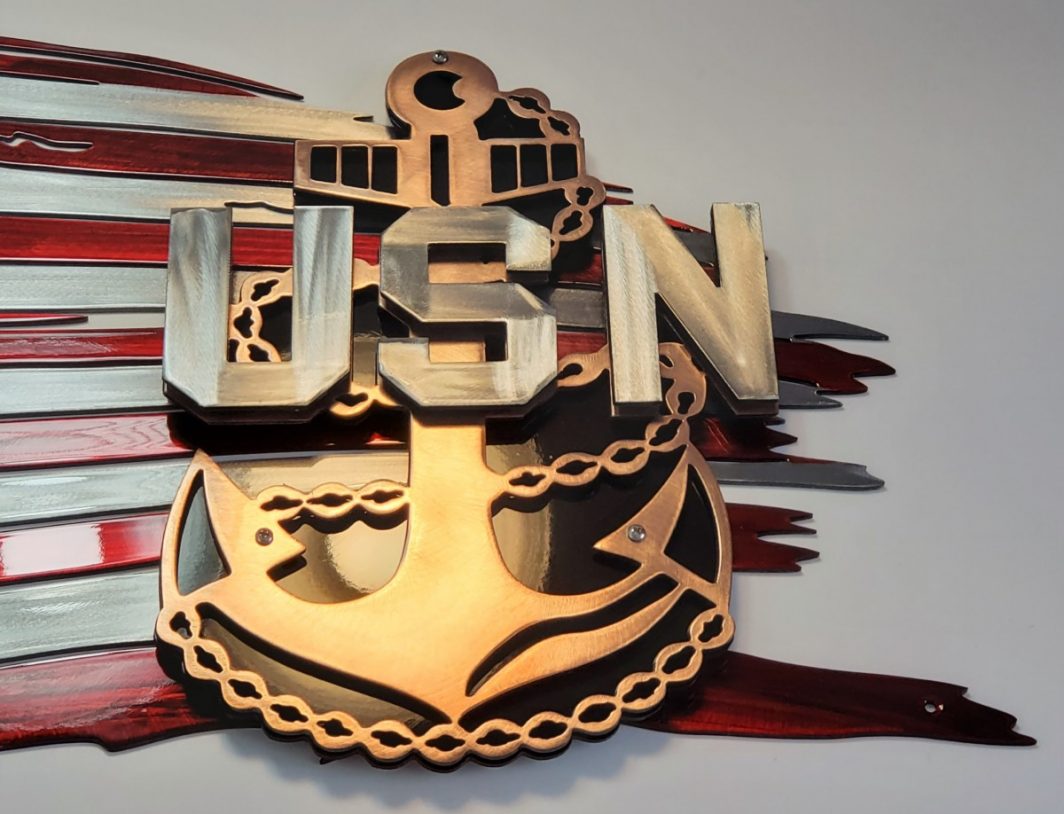 Tattered Flag w/US Navy Logo Metal Wall Art